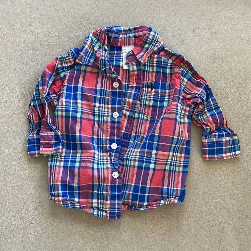 Carters Button Down Plaid Collard Shirt 6 months